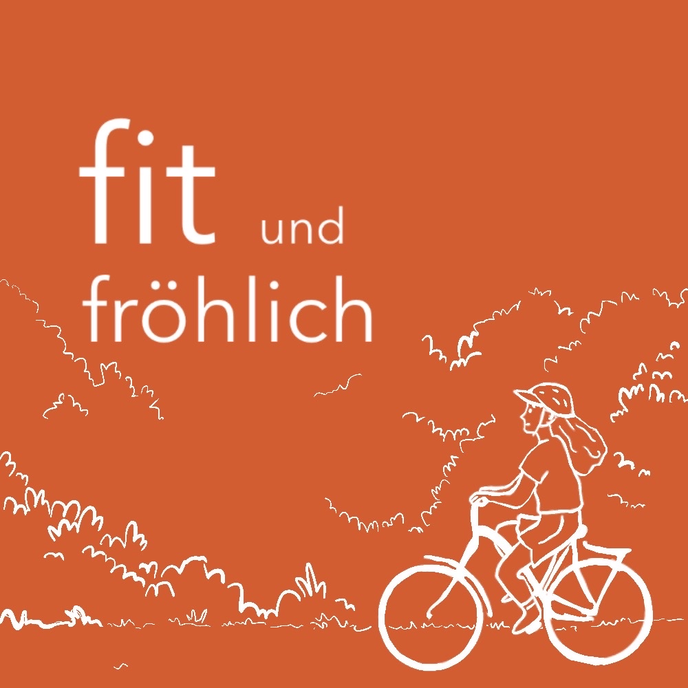 ein oranges Podcastcover mit dem Text fit und fröhlich